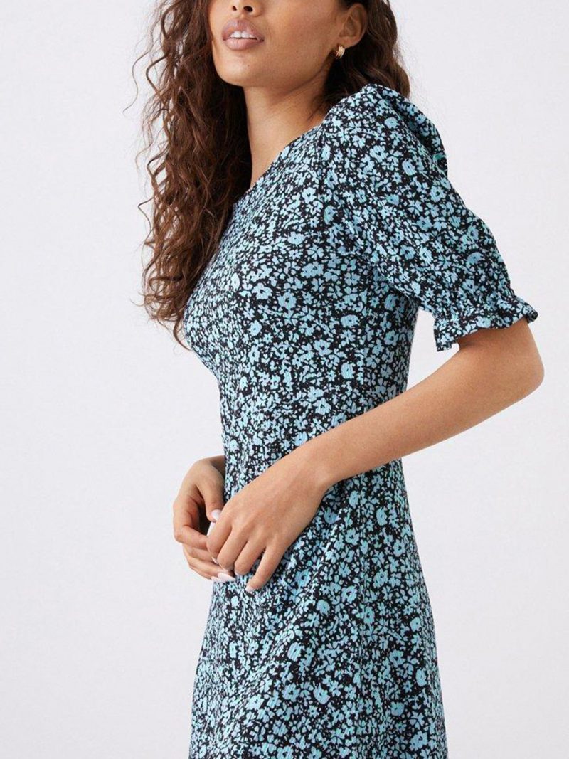 Petite Floral Print Puff Sleeve A-Line Dress - Image 2