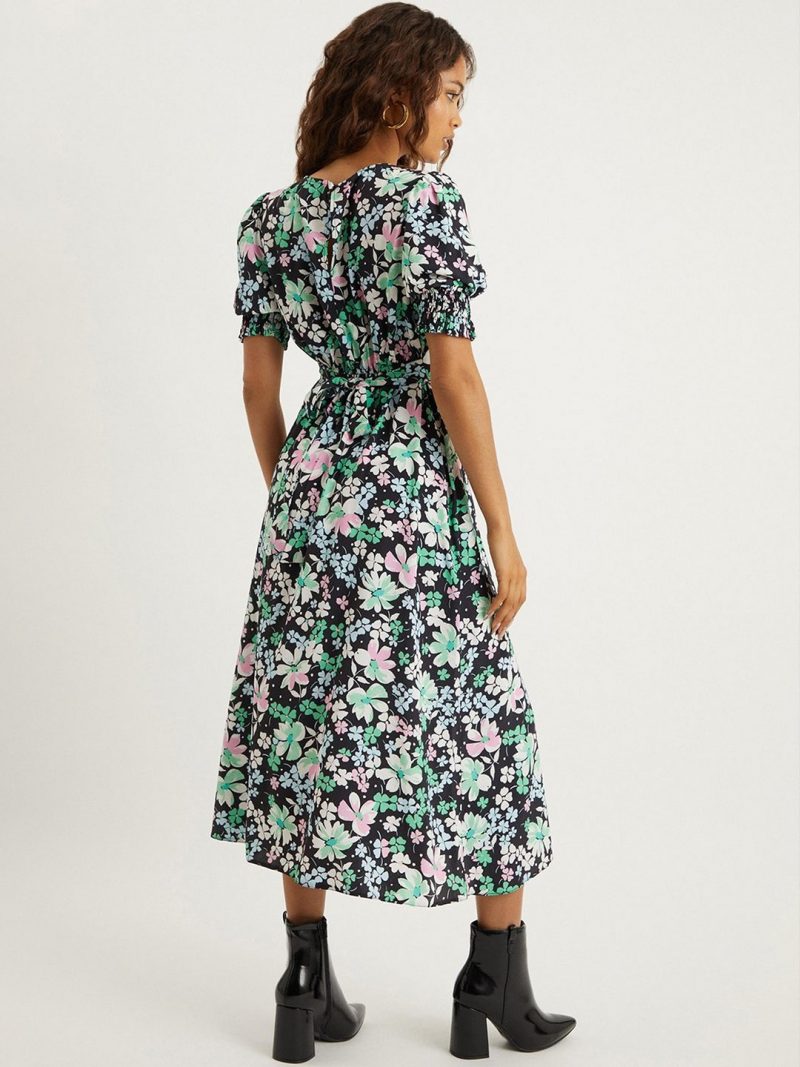 Petite Floral Print Shirred Cuff Midi Dress - Image 3