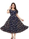 Women's Georgette Dresses Floral Printed One Piece Stylish Long Maxi Western Frock Midi Dress for Women (Puffed Sleeves)