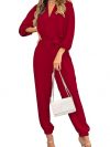 PRETTYGARDEN Women's 2023 Autumn Jumpsuits, Casual Dressy, One-Piece Outfits, V-Neck, Long Sleeve, Belt Pockets, Long Trousers, Rompers, Getaway Solids, XXL