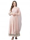 Divena Light Pink Cotton Anarkali Gown Pant set with Net Dupatta