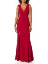 Dress the Population Women's Sandra Plunging Thick Strap Solid Gown With Slit Dress, Garnet, S