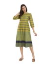 Pink Fort Cotton Striped A-Line Dress - Green