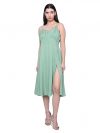 IndusVale Regular Fit Spaghetti Neck Solid Green Dress for Women, Casual Wear, Sleeveless, Midi Length Dress, Bustier Dress, Machine Cold Washed Fabric.