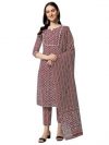 MIRCHI FASHION Women's Stylish Straight Fit Cotton Ajrak Motif Printed Kurta Set with Trouser Pant and Dupatta