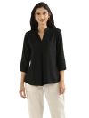 SAADAA Top for Women, Viscose Pleated Tops, V-Neck with a Collar, 3/4 Sleeve Length, Office & Casual Wear - 8+ Colors