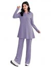TADKEE Women's Solid Color Two-Piece Set | Long Sleeve Top & Wide Leg Pants Co-ord Set | Casual Wear Co ord Set