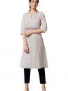 W for Woman Cotton Dobby Kurta with Embroidered Yoke for Women