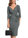 MUXXN Women's Classic Retro V Neck Half Sleeve Sheath Formal Juniors Dress