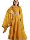 W for Woman Yellow Metallic Embroidery Crop Top & Skirt with Dupatta Set