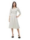 FableStreet Cotton Checkered Wrap Dress - Off White and Black