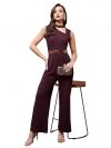 Miss Chase Women's Sleeveless Solid Asymmetric Neck Cut-Out Regular Length Jumpsuit with Pockets