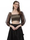 studio rasa Women's Brocade and Organza Puff Sleeves Crop Top for Wedding Party Festives