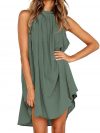 KIRUNDO 2024 Women Summer Mini Dress Halter Neck Sleeveless Loose Pleated Short Beach Sundress