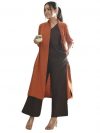 Saltpetre Women Coffee Brown Top & Trouser with Rust Long Shirt 3 Piece Co-Ords Set