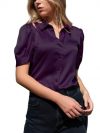 BHIKADIYA Women Regular Fit Solid Cut Away Collar Casual Shirt, Smocked Blouse for Women's Point Collar Puff Sleeve Vintage Peasant Top