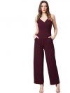PoshBery Burgundy Shoulder Strap Jumpsuit with Pockets