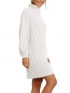 MXGZ Women Sweater Dresses, Casual Knee Length Pure Color Comfortable Long Sleeve Sweater Dresses for Office for Dating (S) White