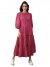 High Star Women Solid Cotton Flared Fit Round Neck Short Sleeve Dresses