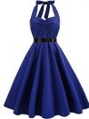 3nh Women's Rockabilly Polka-Dot Print Halter Strap Knee Length A-Line Dress