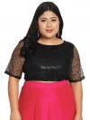 studio rasa Women's Plus Size Net Sequin Embroidered Sheer Sleeves Crop Top for Wedding Festive Party