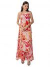 ZLAATA Pink 3 piece set for women | Long Shrug with Flared Pant and Inner Top | Sleeveless & Round Neck Design | Floral Print Co ord Set for Women | Pack of 1