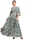 UK URBAN KOMFORT Women Stylish Cutwork Printed Design Puff Sleeve One Piece Layered Long Dress