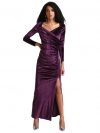 Kazo Solid Velvet V Neck Women's Maxi Dress