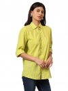 FABRIC FITOOR Womens Jaipuri Pure Cotton Greenish Color Spread Collar Straight Fit Casual Shirt
