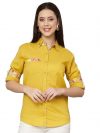 FABRIC FITOOR Womens Jaipuri Pure Cotton Mustard Yellow Color Spread Collar Straight Fit Casual Shirt