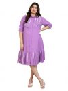 DEEBACO Solid Rayon Women's Plus Size Tiered Shirt Dress|Mandarin Collar Half Sleeve Regular Fit Calf Length|Western Party Casual Wear Summer Ladies Dress