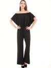 Women's Ruffled Off Shoulder High Waist Solid Color Wide Leg Pant Jumpsuit