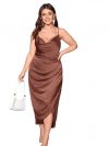 Floerns Women's Plus Size Satin Spaghetti Strap Cowl Neck Wrap Party Cami Dress