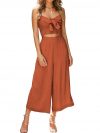 AVALEBETI Women's Summer Spaghetti Straps Tie Knot Cutout Smocked Shirred Back High Waist Wide Leg Jumpsuits Rompers Pockets