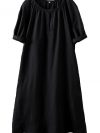 Minibee Women's Cotton Linen Dress Short Sleeve Midi Casual Tunic Dress with Pockets Black 2XL