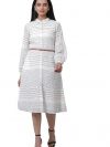 W for Woman White Striped Print Cotton Straight Dress