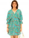 PRETTY PIXIE Women's Short Dress Orchid – Caribbean Jade | Cotton, V-Neck, Relaxed Fit | Trendy Casual Summer, Beach & Vacation Essential | Dress for Woman