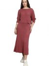 HIGH STAR Women Summer Cotton Long Sleeves Round Neck Top & Skirt Co-Ords Pink