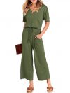 ANRABESS Women Jumpsuits Summer Loose Deep V Neck Short Sleeve Elastic Waist Romper Playsuits with Pockets