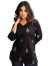 Kashis CreationsFloral Print Rayon Kurta for Women | Regular Fit Top | Stylish Top for Girls | Top for Office | Kurti for Women | Black