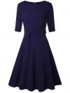 Janzoom Women Round Neck Dress, Elegant Flowy Hem Slim Fit Tie Waist Dress Half Sleeve for Women for Dating for Vacation XL Purplish Blue