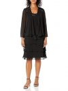 S.L. Fashions Women's Tiered Dress and Coordinating Jacket Two-Piece Set, Black, 10