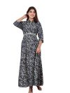 M45-Women's Flower Print Gown with Sequins and Embroidered Belt - Elegant Long Gown Dress for a Timeless Statement Grey