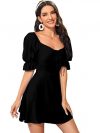 Aahwan Women's & Girls' Black Solid Ruched Detail A-line Mini Dress