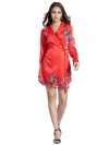 SHAYE Notch Collar Red Floral Print Long Sleeves Party Wrap Dress for Women