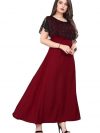 SWIBONA Women's Solid Crepe Round Neck Flare Sleeve Ethinic Wear Long Gown Dress (G_C_31237)
